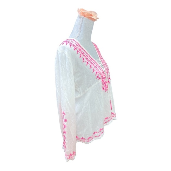 VINTAGE HAVANA WHITE AND NEON PINK EMBROIDERED GYPSY
TUNIC TOP size M - Picture 2 of 14